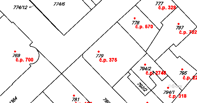 Žižkov 375, Praha na parcele st. 779 v KÚ Žižkov, Katastrální mapa