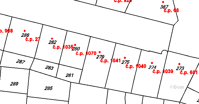 Žižkov 1041, Praha na parcele st. 279 v KÚ Žižkov, Katastrální mapa