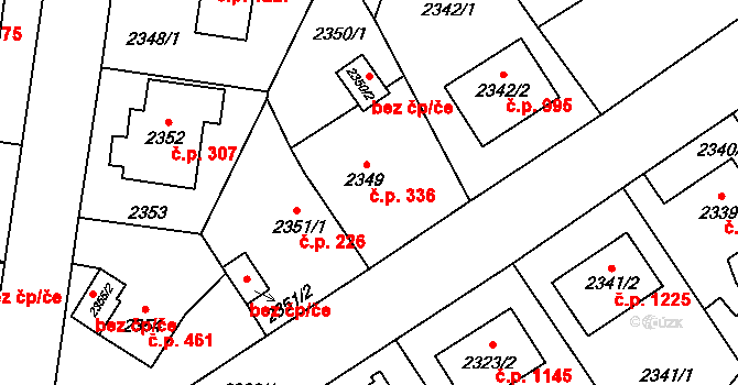 Kyje 336, Praha na parcele st. 2349 v KÚ Kyje, Katastrální mapa
