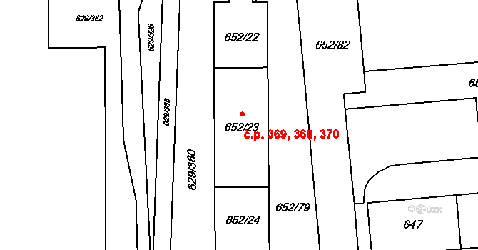 Letňany 368,369,370, Praha na parcele st. 652/23 v KÚ Letňany, Katastrální mapa