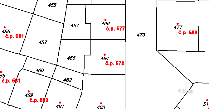 Vršovice 578, Praha na parcele st. 464 v KÚ Vršovice, Katastrální mapa