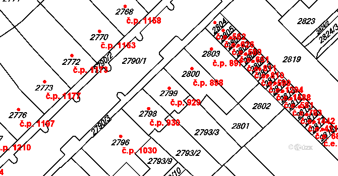 Chomutov 929 na parcele st. 2799 v KÚ Chomutov I, Katastrální mapa