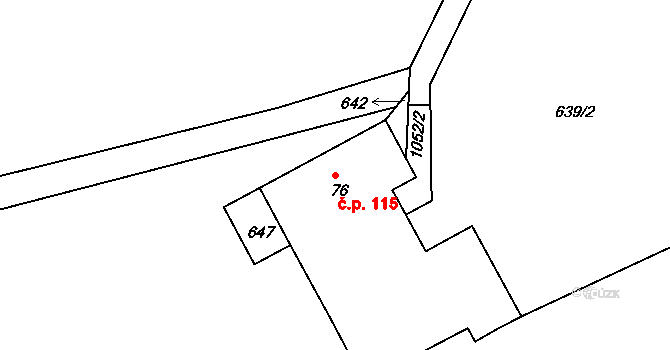 Horní Pertoltice 115, Pertoltice na parcele st. 76 v KÚ Horní Pertoltice, Katastrální mapa
