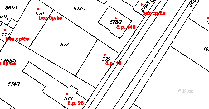 Křimice 14, Plzeň na parcele st. 575 v KÚ Křimice, Katastrální mapa