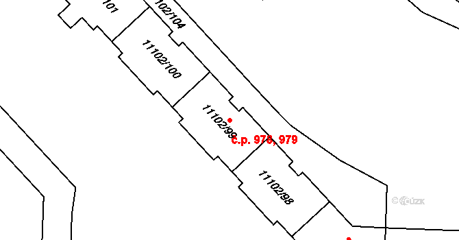 Severní Předměstí 978,979, Plzeň na parcele st. 11102/98 v KÚ Plzeň, Katastrální mapa
