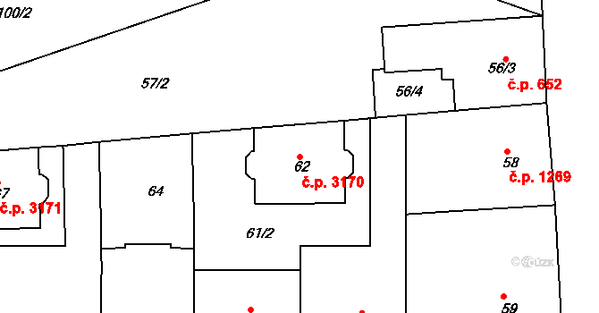 Smíchov 3170, Praha na parcele st. 62 v KÚ Smíchov, Katastrální mapa