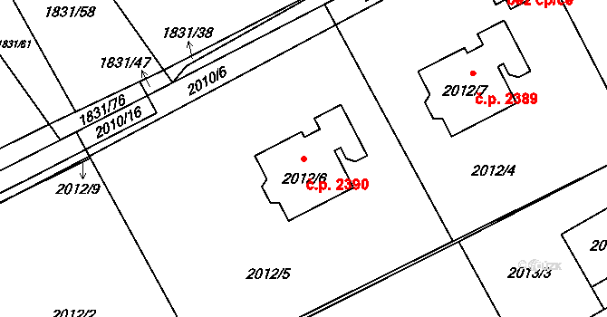 Mizerov 2390, Karviná na parcele st. 2012/6 v KÚ Karviná-město, Katastrální mapa