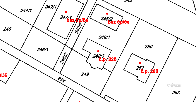 Děhylov 220 na parcele st. 248/3 v KÚ Děhylov, Katastrální mapa