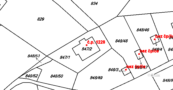 Liberec XIV-Ruprechtice 1228, Liberec na parcele st. 847/2 v KÚ Ruprechtice, Katastrální mapa