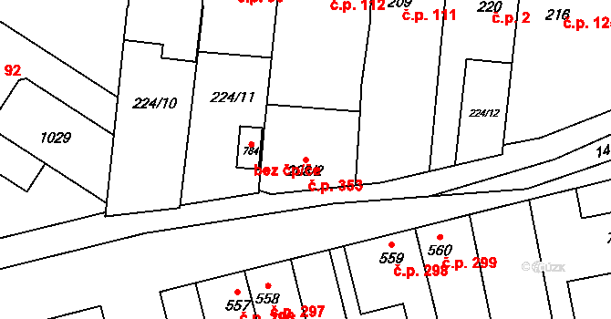 Humny 353, Pchery na parcele st. 208/2 v KÚ Pchery, Katastrální mapa