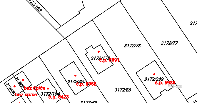 Chomutov 5591 na parcele st. 3172/172 v KÚ Chomutov II, Katastrální mapa