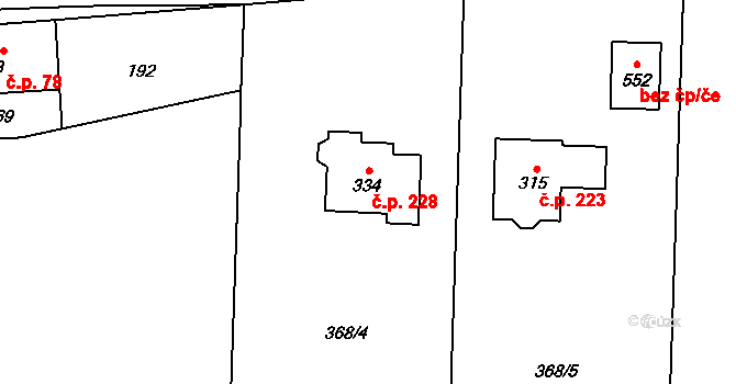 Smilovice 228 na parcele st. 334 v KÚ Smilovice u Třince, Katastrální mapa