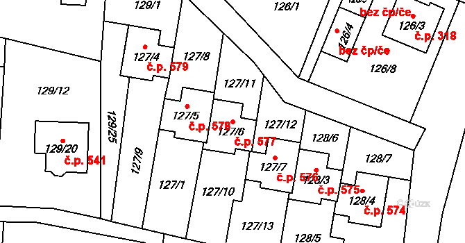 Krmelín 577 na parcele st. 127/6 v KÚ Krmelín, Katastrální mapa