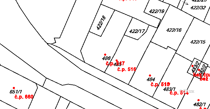 Milevsko 517 na parcele st. 486 v KÚ Milevsko, Katastrální mapa