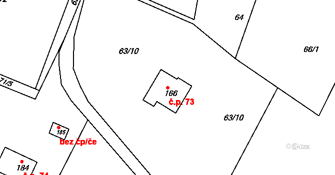 Vraclávek 73, Hošťálkovy na parcele st. 166 v KÚ Vraclávek, Katastrální mapa