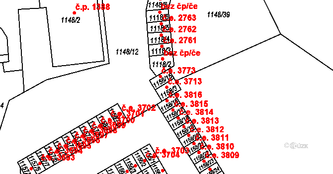Střekov 3713, Ústí nad Labem na parcele st. 1158/3 v KÚ Střekov, Katastrální mapa