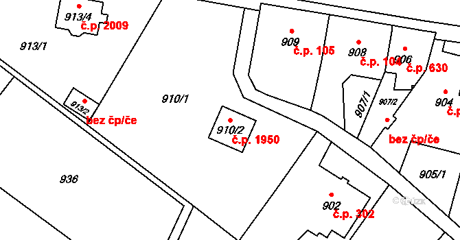 Hlučín 1950 na parcele st. 910/2 v KÚ Hlučín, Katastrální mapa