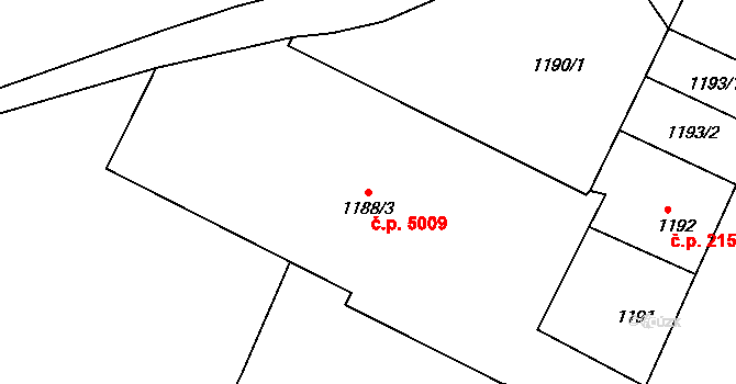 Mšeno nad Nisou 5009, Jablonec nad Nisou na parcele st. 1188/3 v KÚ Mšeno nad Nisou, Katastrální mapa