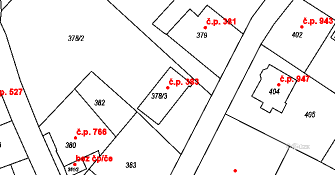 Šluknov 383 na parcele st. 378/3 v KÚ Šluknov, Katastrální mapa