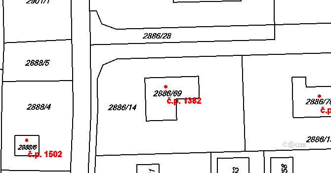 Polanka nad Odrou 1382, Ostrava na parcele st. 2886/69 v KÚ Polanka nad Odrou, Katastrální mapa