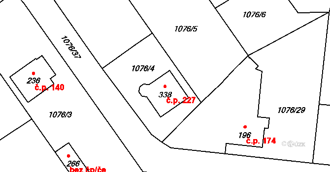 Prčice 227, Sedlec-Prčice na parcele st. 338 v KÚ Prčice, Katastrální mapa