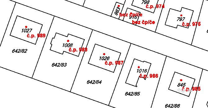 Bašť 987 na parcele st. 1026 v KÚ Bašť, Katastrální mapa