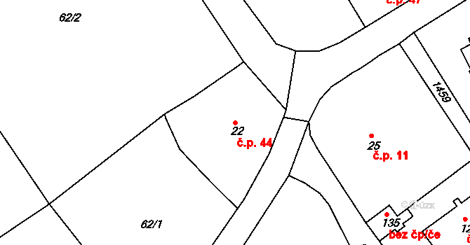 Chudenín 44 na parcele st. 22 v KÚ Chudenín, Katastrální mapa