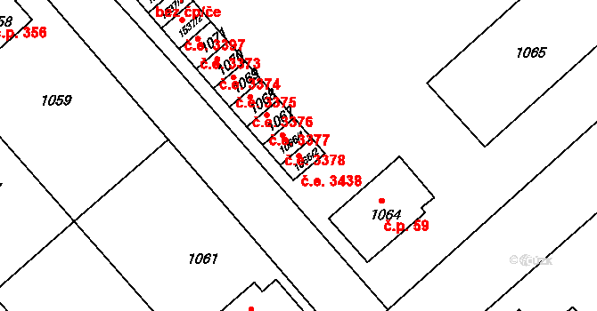 Štípa 3438, Zlín na parcele st. 1066/2 v KÚ Štípa, Katastrální mapa