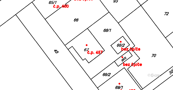 Svinov 457, Ostrava na parcele st. 67 v KÚ Svinov, Katastrální mapa