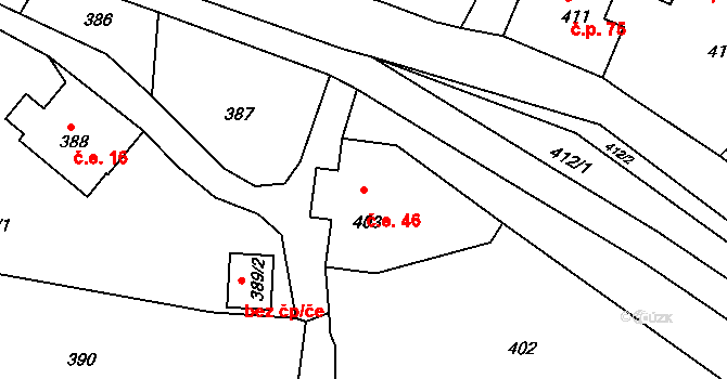 Horní Chřibská 46, Chřibská na parcele st. 403 v KÚ Horní Chřibská, Katastrální mapa