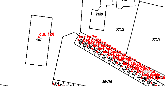 Hrádek 40655482 na parcele st. 424 v KÚ Nová Huť, Katastrální mapa