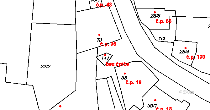 Kožichovice 44086482 na parcele st. 141 v KÚ Kožichovice, Katastrální mapa