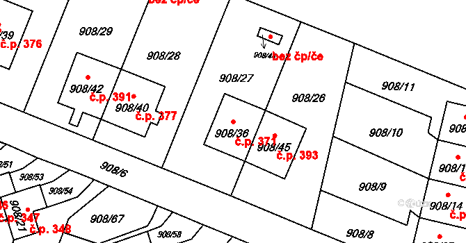 Malé Hoštice 371, Opava na parcele st. 908/36 v KÚ Malé Hoštice, Katastrální mapa