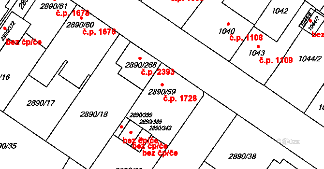 Předměstí 1728, Opava na parcele st. 2890/59 v KÚ Opava-Předměstí, Katastrální mapa
