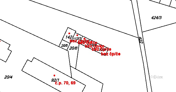 Dubá 45938482 na parcele st. 112/2 v KÚ Dřevčice, Katastrální mapa