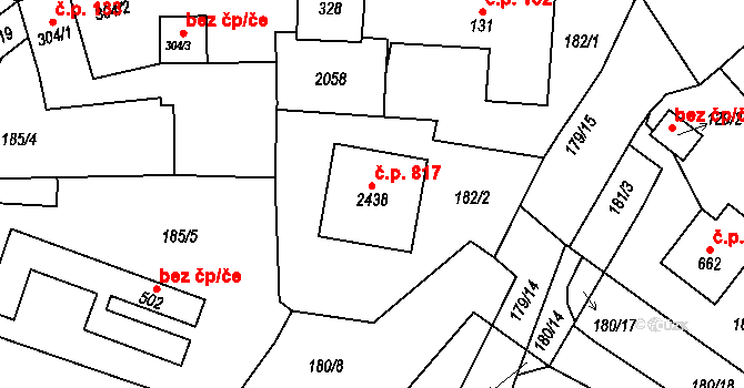 Přibyslav 817 na parcele st. 2438 v KÚ Přibyslav, Katastrální mapa