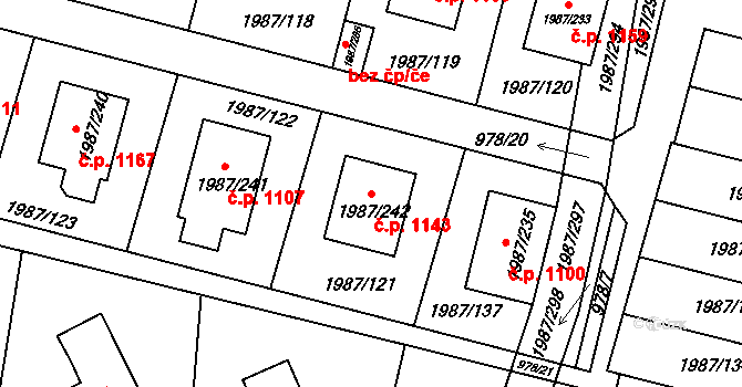 Nýřany 1143 na parcele st. 1987/242 v KÚ Nýřany, Katastrální mapa
