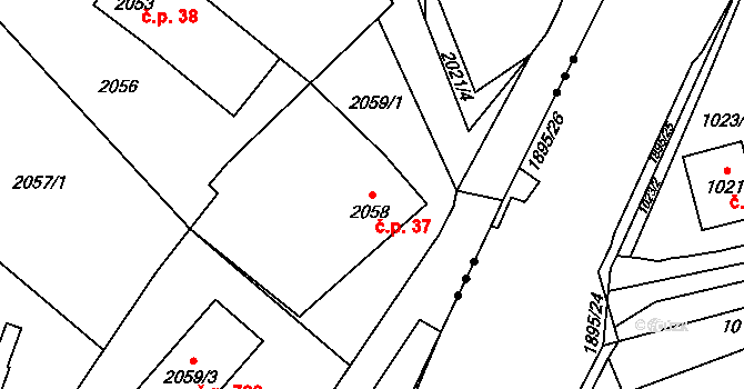 Rapotín 37 na parcele st. 2058 v KÚ Rapotín, Katastrální mapa