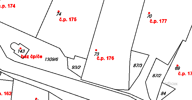 Čisovice 176 na parcele st. 73 v KÚ Čisovice, Katastrální mapa