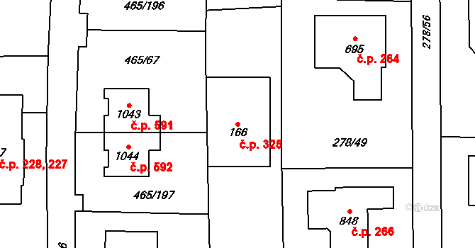 Dolní Jirčany 325, Psáry na parcele st. 166 v KÚ Dolní Jirčany, Katastrální mapa
