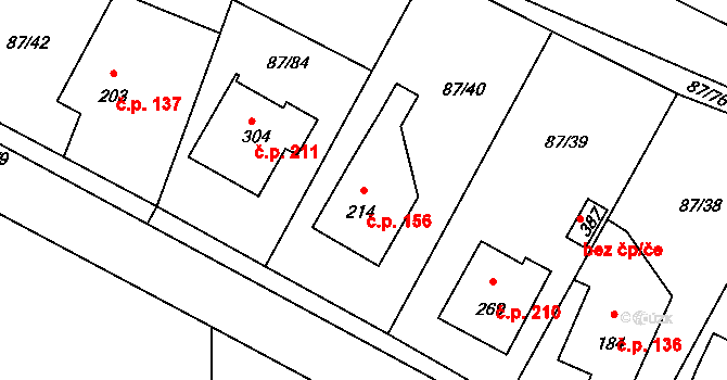 Chotoviny 156 na parcele st. 214 v KÚ Chotoviny, Katastrální mapa