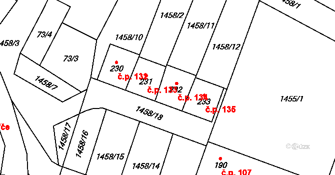 Malý Bor 134 na parcele st. 232 v KÚ Malý Bor, Katastrální mapa