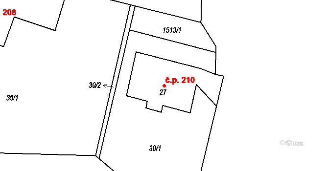 Křinice 210 na parcele st. 27 v KÚ Křinice, Katastrální mapa