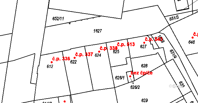 Hronov 338 na parcele st. 624 v KÚ Hronov, Katastrální mapa