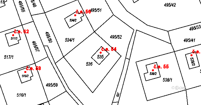 Sychotín 54, Kunštát na parcele st. 535 v KÚ Sychotín, Katastrální mapa