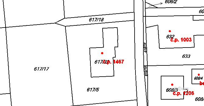 Horní Suchá 1467 na parcele st. 617/22 v KÚ Horní Suchá, Katastrální mapa