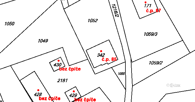 Hrabišín 85 na parcele st. 342 v KÚ Hrabišín, Katastrální mapa
