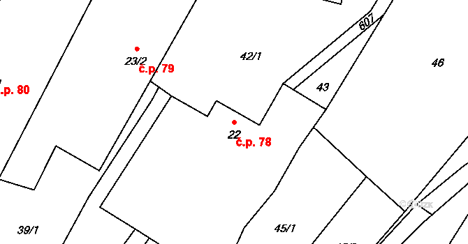 Véska 78, Heřmanice u Oder na parcele st. 22 v KÚ Véska u Oder, Katastrální mapa