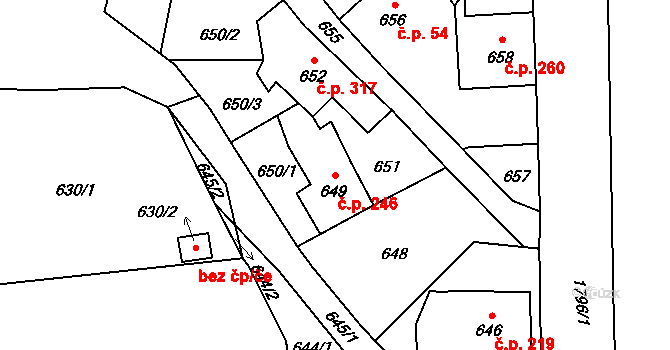 Hodslavice 246 na parcele st. 649 v KÚ Hodslavice, Katastrální mapa