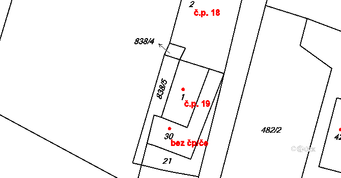 Bohunice 19 na parcele st. 1 v KÚ Bohunice u Tvrzic, Katastrální mapa